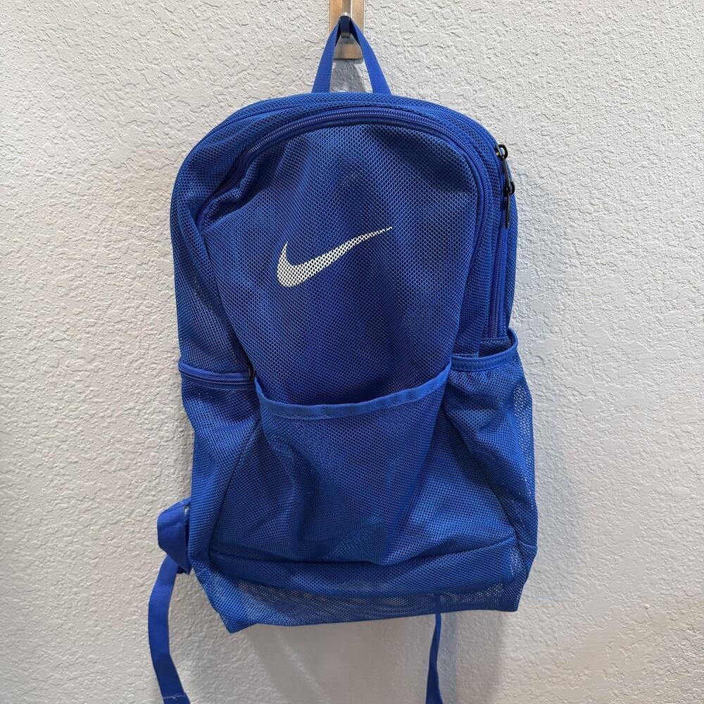 Nike Brasilia Blue Mesh See-Through Backpack Swoosh Daypack School Sports Bag